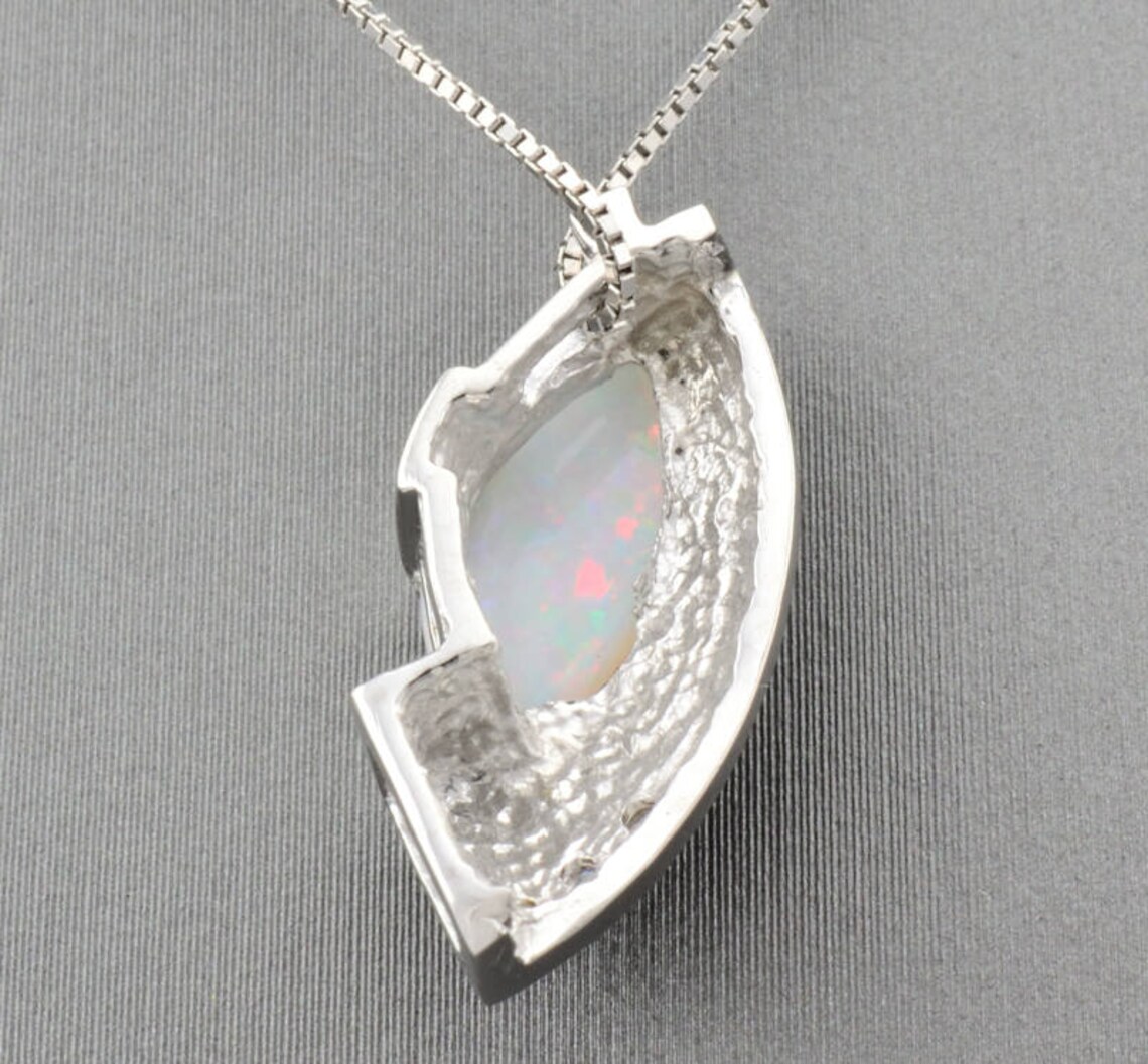 White gold opal necklacediamond opal gold necklace white | Etsy