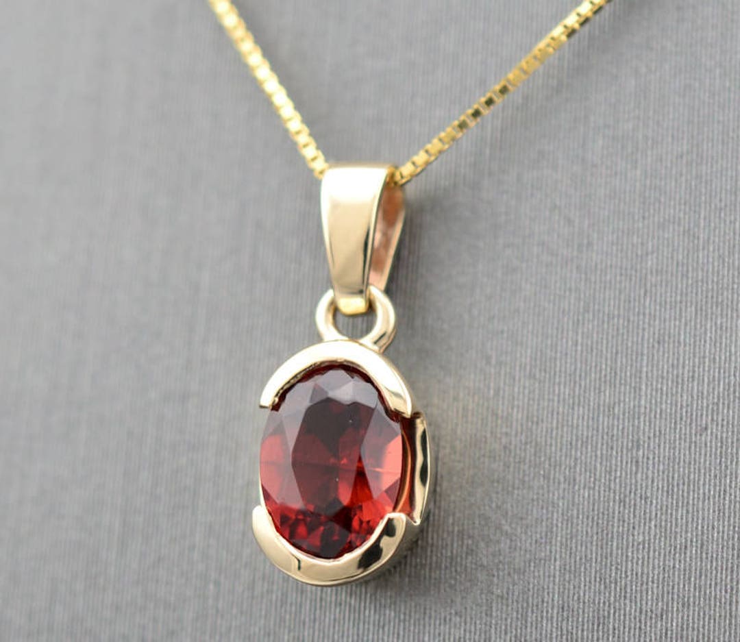 GIFT IN Time/yellow Gold Garnet Necklacegarnet Gold Necklace - Etsy