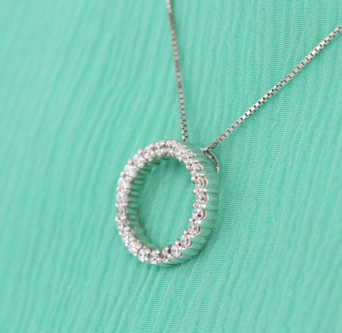 White Gold Eternity Necklace Diamond Eternity Gold Necklace Etsy