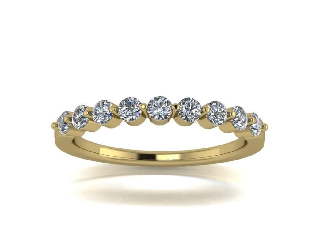 14K Gold Diamond Wedding Band, Shared Prong Anniversary Ring - Etsy
