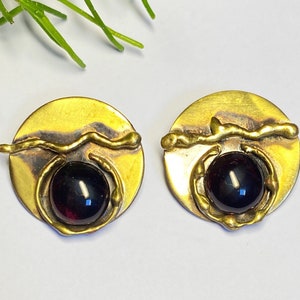 1970s - Brass clip earrings cabochon glass solder sculpture work contemporary artist jewelry Pittsbroc gift