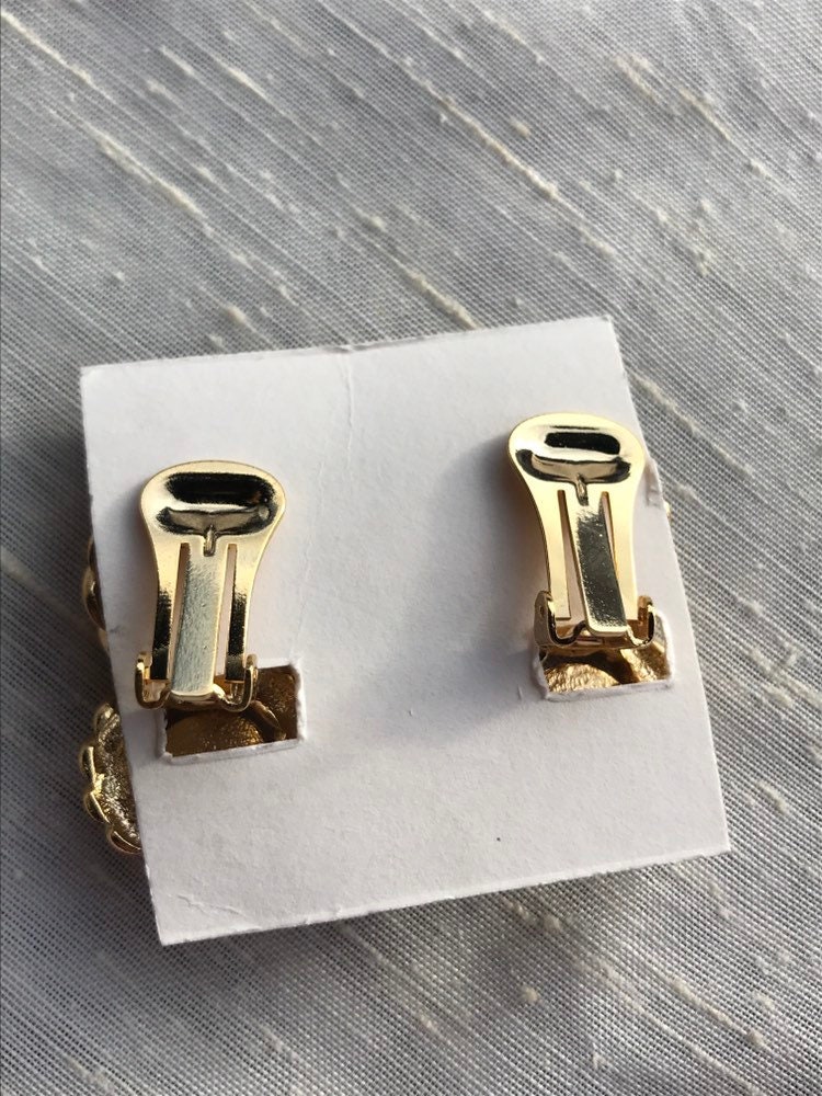 Boucles D'oreilles Clips Orena Vintage Années 70/80 - Dorées Avec émail Noir, Occasion Bon état