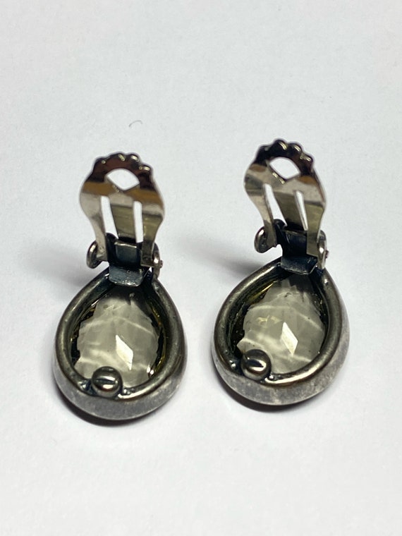 Boucles oreilles clips vintage cristal gris goutt… - image 4