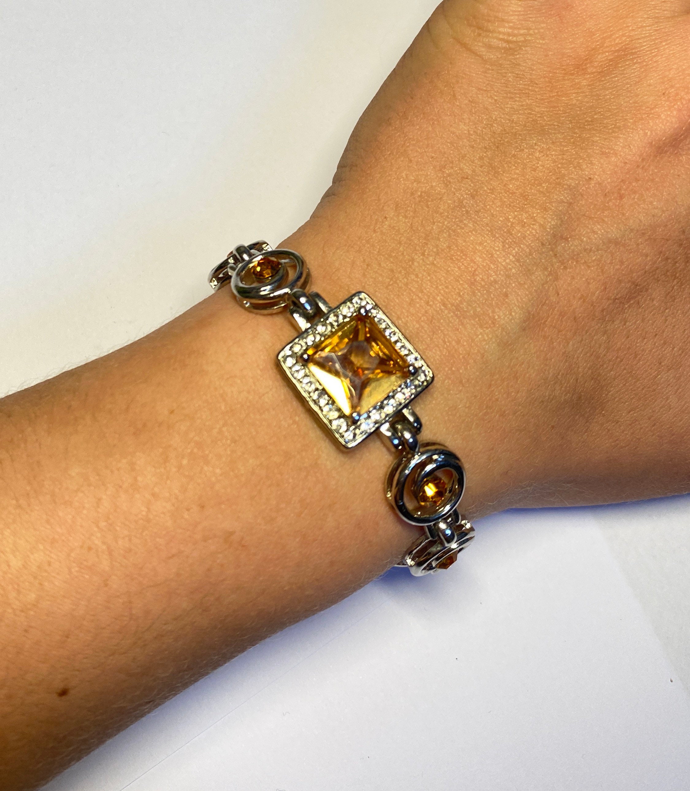 Vintage Bracelet 2000s Fake Diamond Rhinestone Orange Square Etsy UK