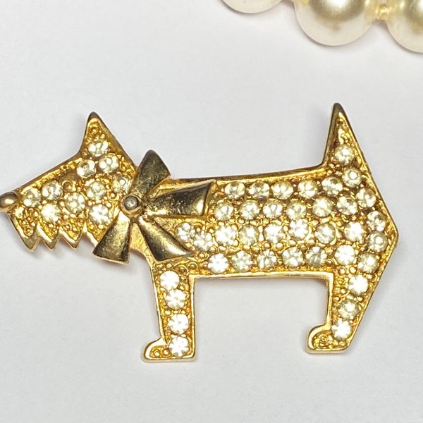 Adorable brooch vintage dog golden paved with rhinestones signed P&M Paris jewelry france 1980s Pittsbroc gifts