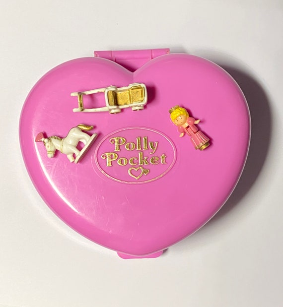 Vintage Bluebird Polly Pocket Compact Purple Suitcase and Pink Heart 