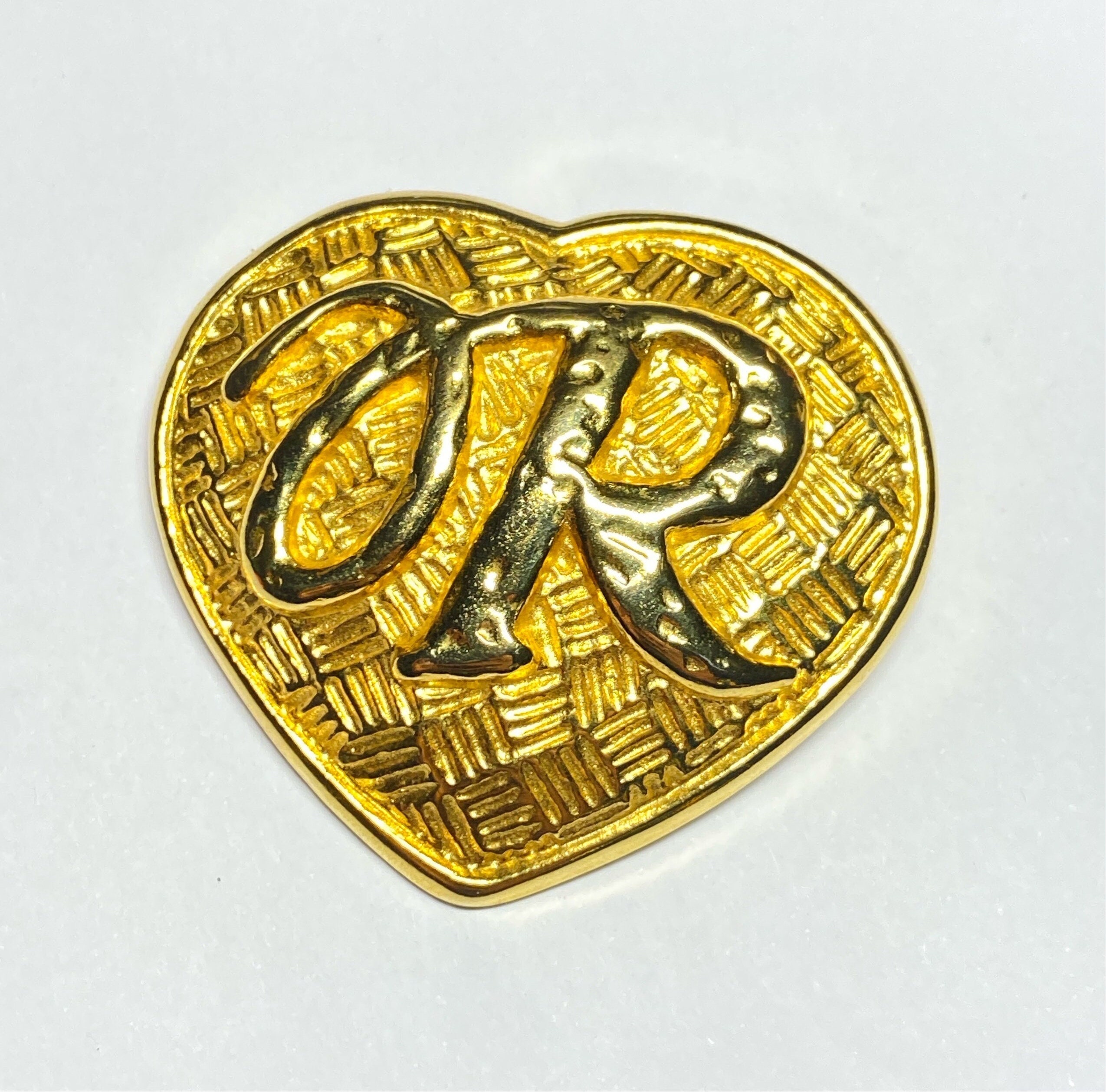 Broche Vintage Cœur Doré Signée Revillon - Très Bon état, Bijou Ancien