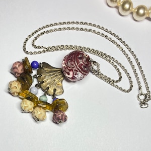Jacky de G - Necklace vintage pendant 1990s silver pearls resin charms designer France jewelry gifts Pittsbroc