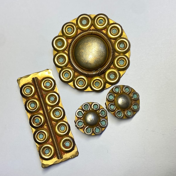 1950s vintage Parure broches et clips bronze bijoux artiste moderniste élèves de Line Vautrine