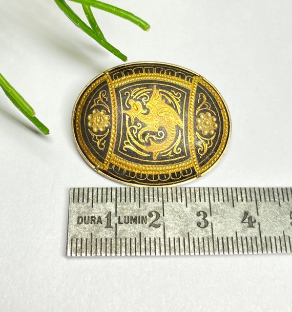 Vintage brooch damascene Tolene pin oval dragon S… - image 5