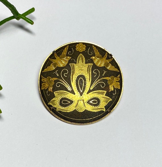 Ancienne Broche Or De Tolède - Motif Oiseau, Style Espagnol Vintage