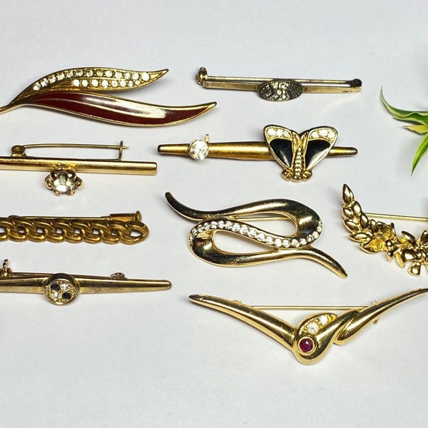 Bijoux vintage Lot de 9 broches barrettes doré strass, émail, 1980s collection excellente condition Pittsbroc français vintage