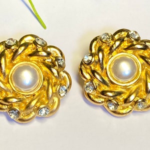Boucles D'oreilles Vintage Clips Jacky De G Paris - Résine Et Perle Bordeaux - Occasion