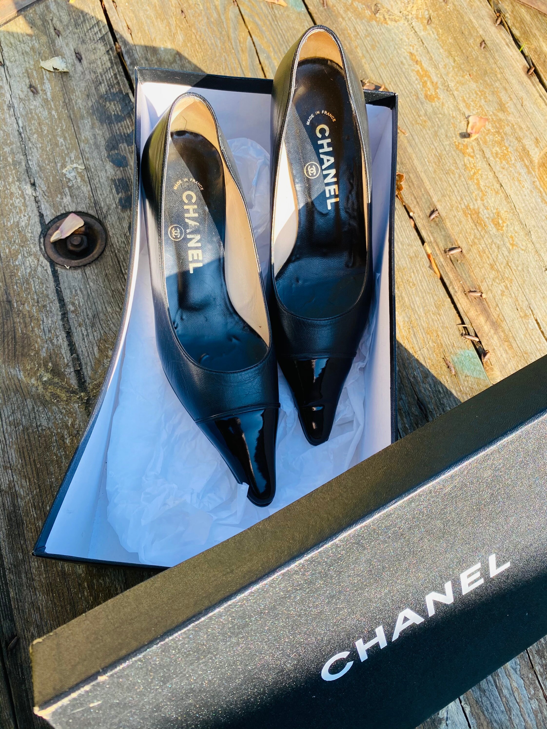 Chanel Kitten Heel Shoes Pointed Pumps Size 36 1/2 Two Tones