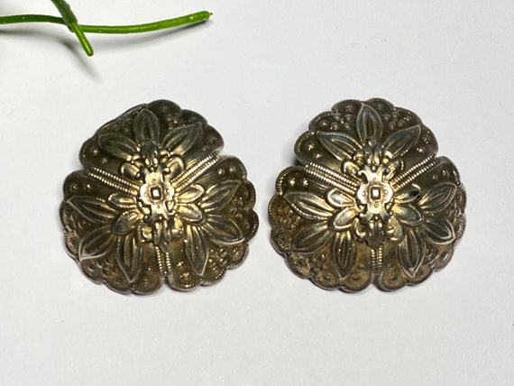 1970s - Earrings silver metal clips stamp massive… - image 1