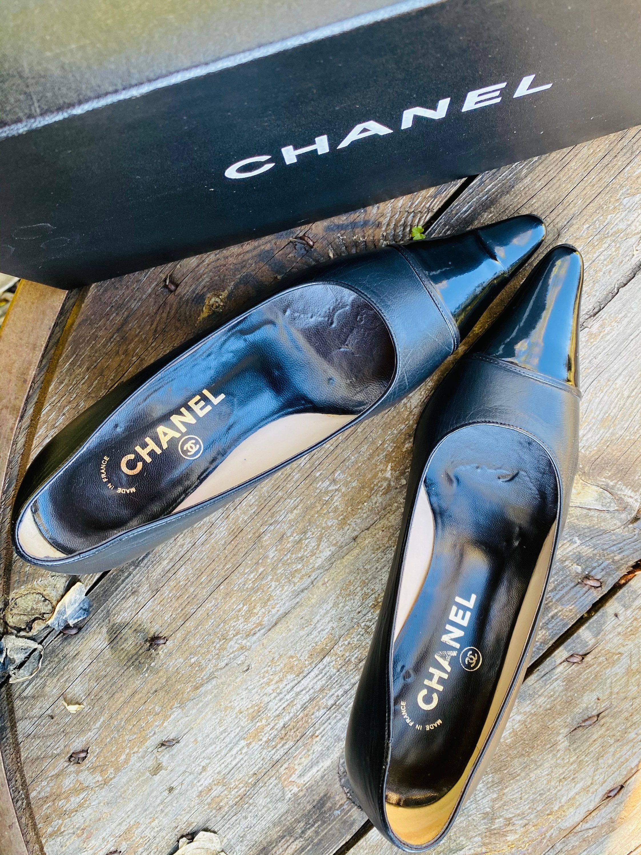 Chanel Kitten Heel Shoes Pointed Pumps Size 36 1/2 Two Tones