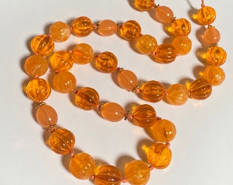 Orange lucite mandarin necklace pep colors plastic beads knotted long necklace jewelry gift for her 1990 Pittsbroc