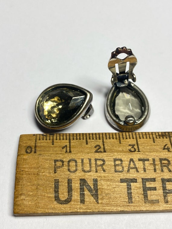 Boucles oreilles clips vintage cristal gris goutt… - image 3