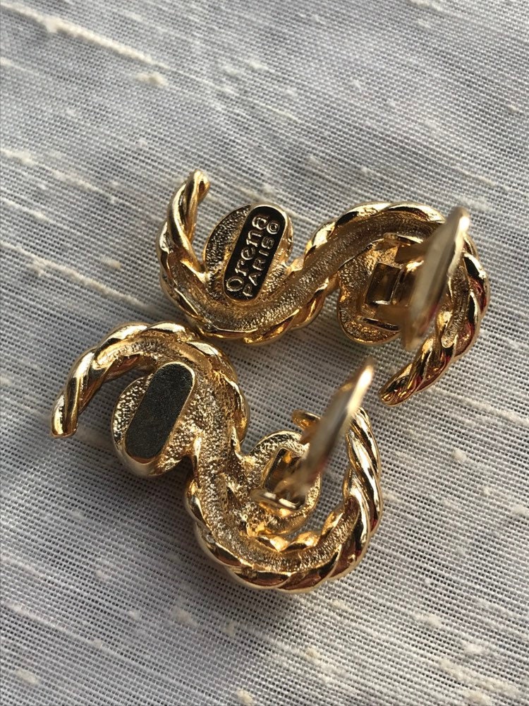 Boucles D'oreilles Clips Dorées Noires Orena Paris - Occasion Très Belle Paire