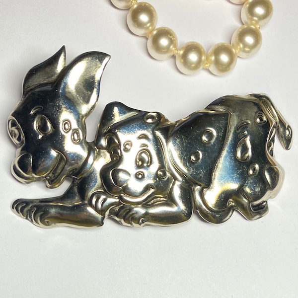 1990s - Barrette vintage 101 dalmatiens métal argenté chien coiffure accessoires Pittsbroc cadeaux disney