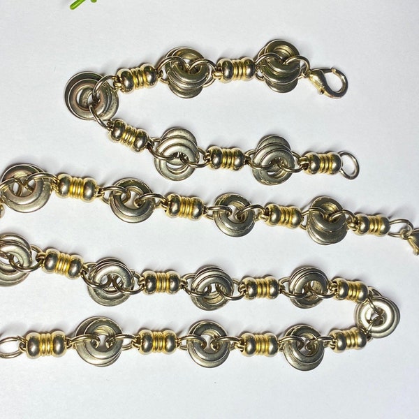 1970s - Collier et bracelet chaîne vintage maillons épais moderniste boule doré créateur massif Pittsbroc bijoux