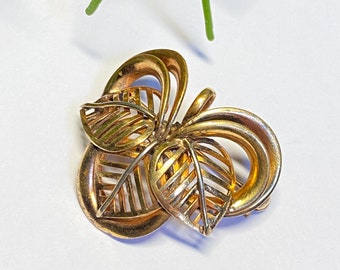 1950s - Clover brooch French vintage pendant gold plated floral retro jewelry gift Pittsbroc