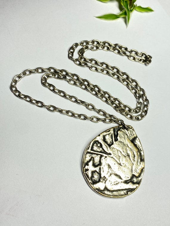 Collier Vintage - Métal Argenté Et Cabochon Pierre - Occasion