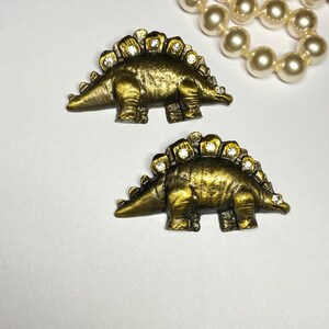 1980s vintage stégosaure Dinosaure broche stegausorus couleur bronze et strass cadeau bijoux Pittsbroc image 4