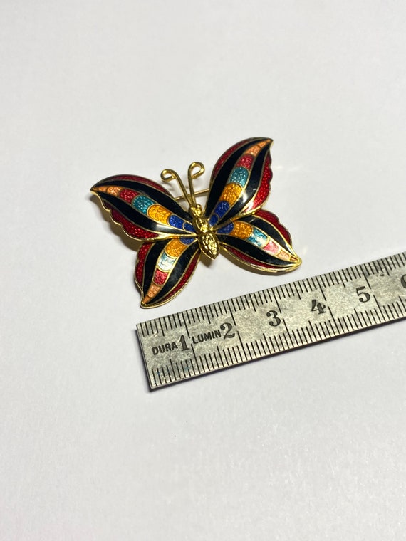 Broche Papillon Vintage – Métal Doré Et émail – Sans Marque – Bijou Ancien