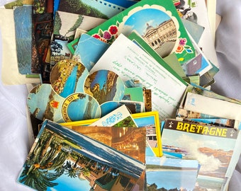 Énorme lot de carte postal 1950s - 1990s France Europe Voyage collage scrapbooking vintage récupération upcycle papier photo carte postal