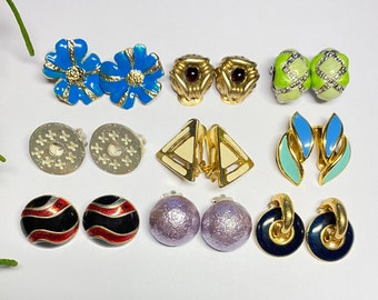Lot vintage jewelry earrings clips gold metal, silver, enamel collection Pittsbroc 1980s