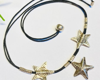 Yuna choker necklace silver 925 star designer France vintage black cord and pearls jewelry gift Pittsbroc