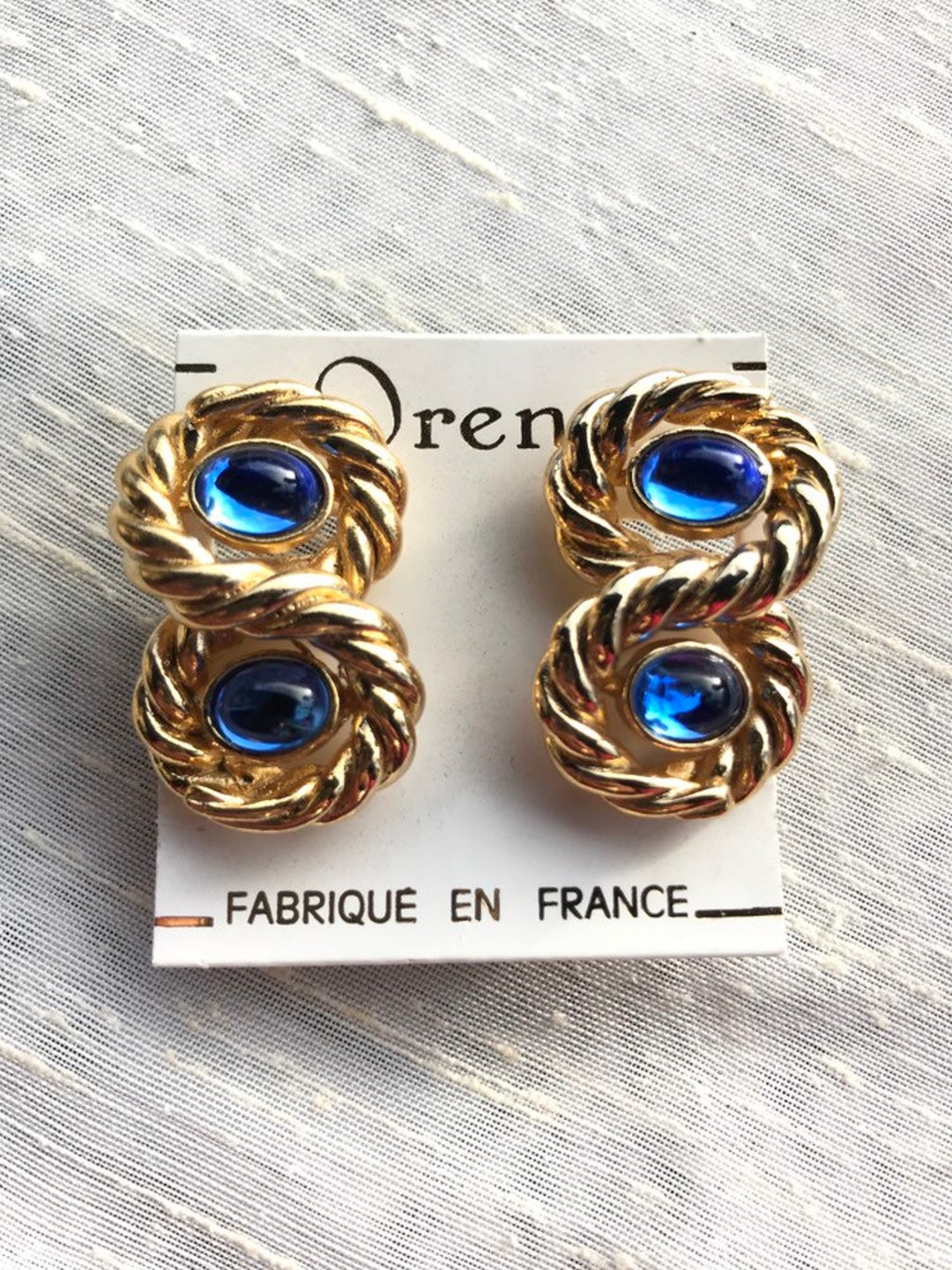 Boucles D'oreilles Vintage Oréna - Bakélite Plaqué Or Jaune, Clips/puces, Excellent état