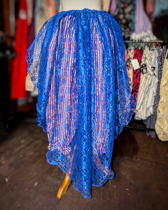Petal Ruffle Skirt in Blue Floral Lace