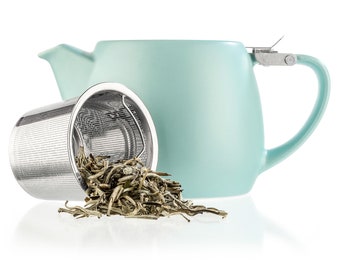 Tealyra - Pluto Porcelain Small Teapot Turquoise - 18.2-ounce (1-2 cups) - Stainless Steel Lid & Extra-Fine Loose Leaf Tea Infuser - 540ml