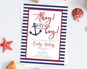 Nautical Baby Shower Invitation: Ahoy It's a Boy, Anchor Design (Digital File)