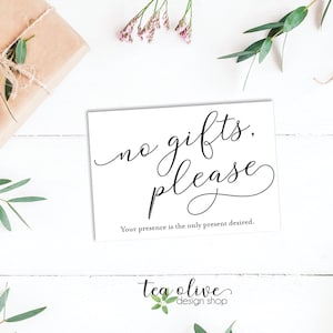 Carte à insérer pour baby shower ou shower de mariage imprimable sans cadeau/Carte d'invitation sans cadeau/Téléchargement numérique sans carte de cadeau