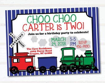 Train Party Invitation / Choo Choo Birthday Party / Choo Choo I'm Two Invitation / Printable Invitation / Train Birthday / Railroad Party