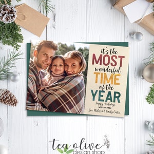Kerstfotokaart / vakantiefotokaart / rustieke moderne familiefotokaart / afdrukbare kaart / het is de mooiste tijd van het jaar