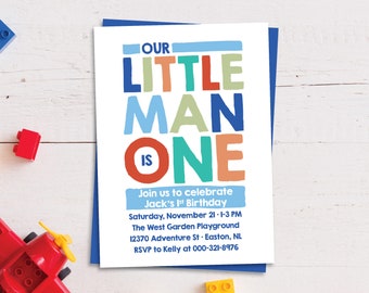 Little Man First Birthday Invitation: Preppy Boy Party (Digital File)