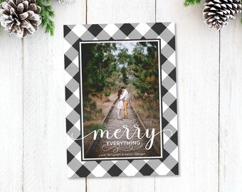 Buffalo Plaid Christmas Photo Card: Black & White Holiday Design (Digital)