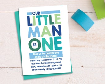 Little Man First Birthday Invitation: Preppy Boy Party (Digital File)