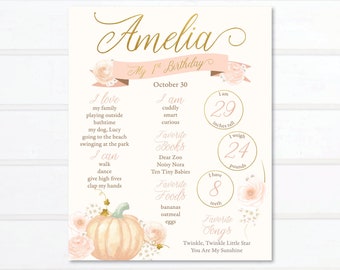 Pumpkin Birthday Sign / Floral Our Little Pumpkin Party Poster / DIGITAL First Birthday Party Sign / Fall Birthday Sign for Baby Girl