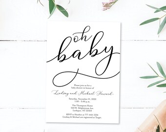 Baby Shower Invitation / Minimal Oh Baby Invitation / DIGITAL Gender Neutral Baby Shower Invite / Printable Baby Girl or Boy Shower Invite