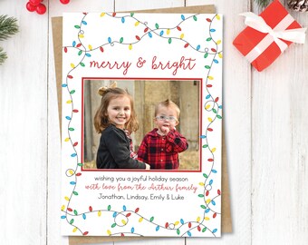Colorful Christmas Lights Photo Card: Printable Family Holiday Card (Digital)