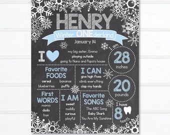 Winter ONEderland 1st Birthday Chalkboard Sign: Blue Snowflake Poster (Digital)