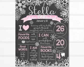 Winter ONEderland Birthday Chalkboard Sign: Snowflake Party Poster (Digital)