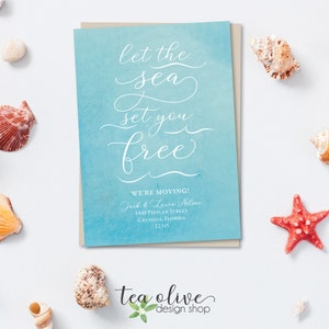 Beach Moving Announcement Card / DIGITAL Beach Move Adreswijziging Briefkaart / Waterverf Ocean New Home Address Card voor verhuizing naar strand