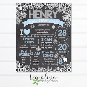 Blue Snowflake Birthday Chalkboard Sign for Boy 1st Birthday / Winter Wonderland Birthday Poster / DIGITAL Winter Onederland Party Poster