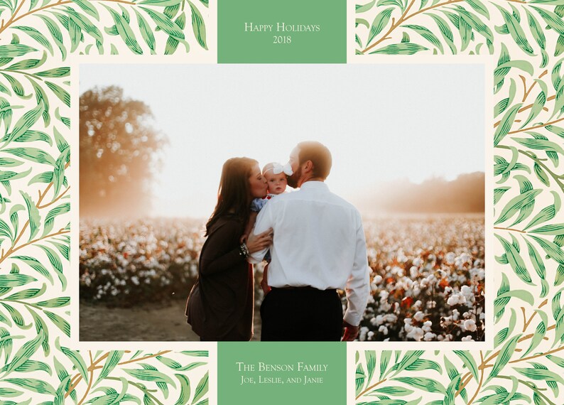 Christmas Photo Card Vintage Holiday Photo Card Printable Christmas Card with Greenery Custom Digital Holiday Card